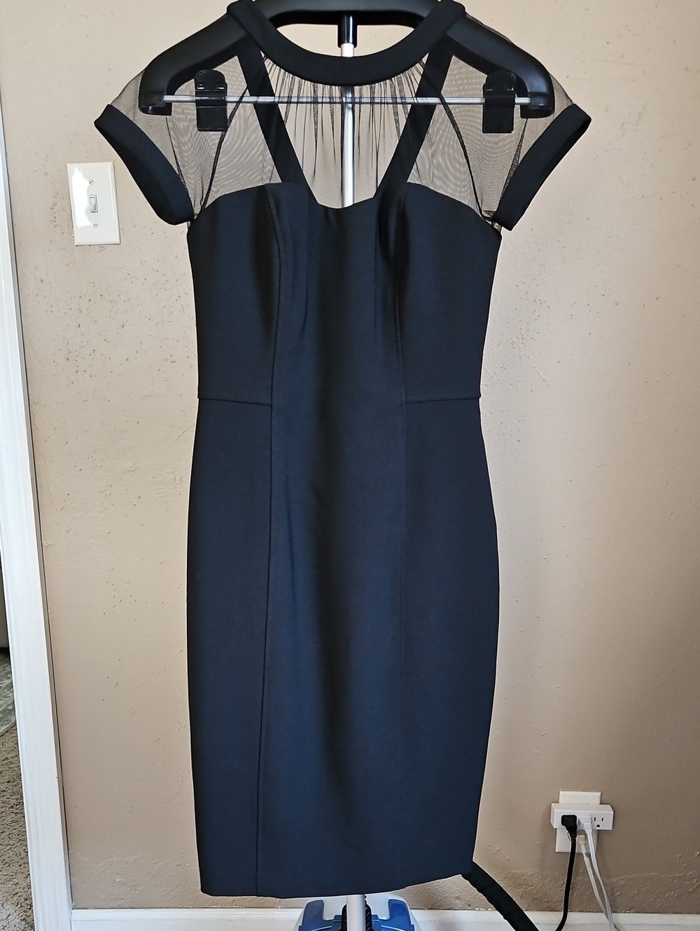 Maggy London Black Sheath Dress with Mesh Yoke